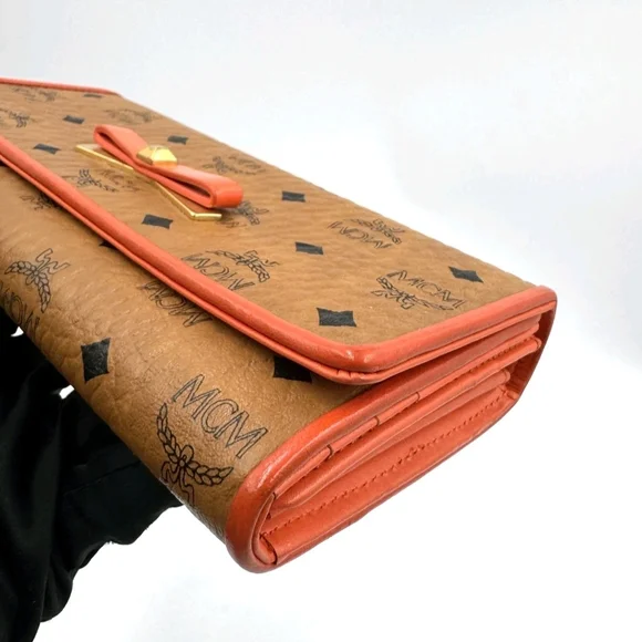 MCM Visetos Orange Canvas Long Wallet.